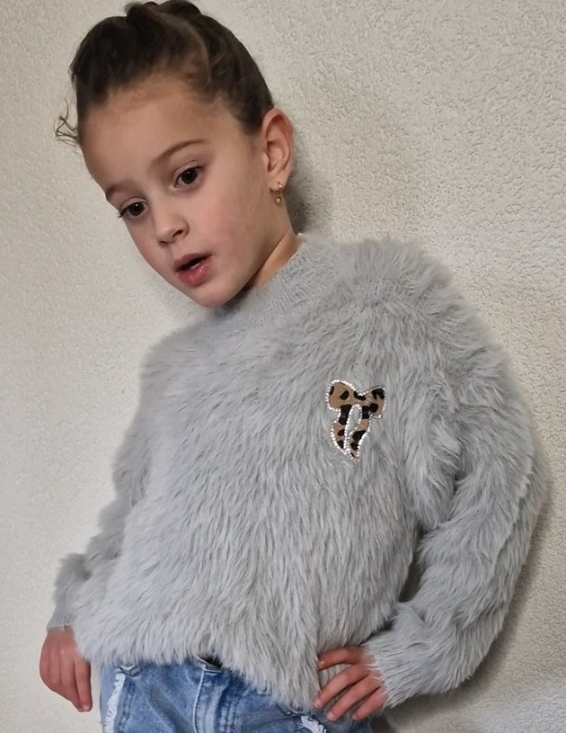 Fluffy Bow sweater - Pinkish Flamingo