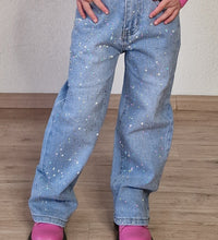 Jeans met strass all-over voorkant - Pinkish Flamingo