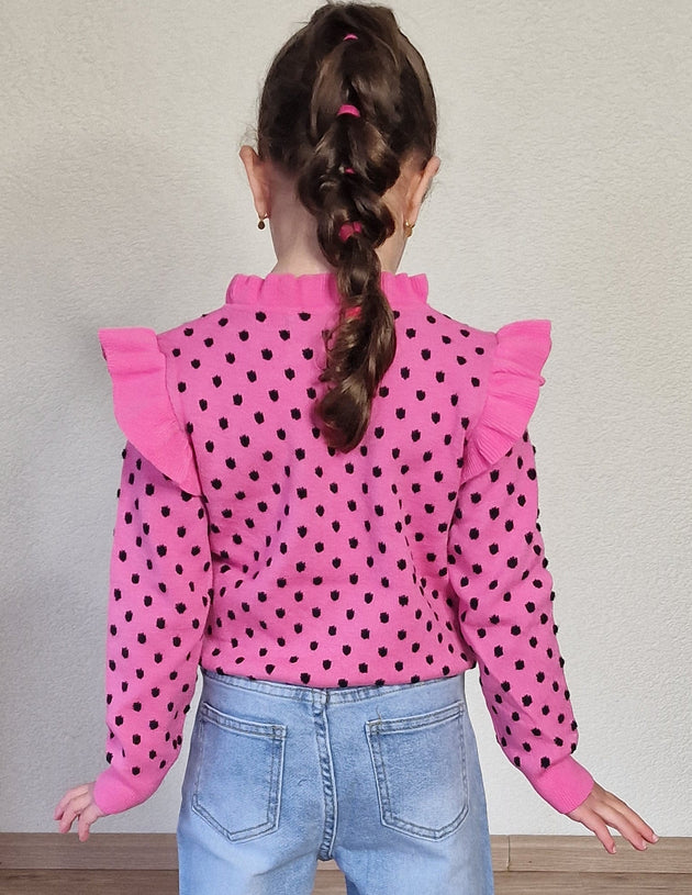 Polka Dots Ruffle Sweater Pink