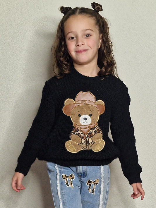 Teddy Knit Zwart trui - Pinkish Flamingo