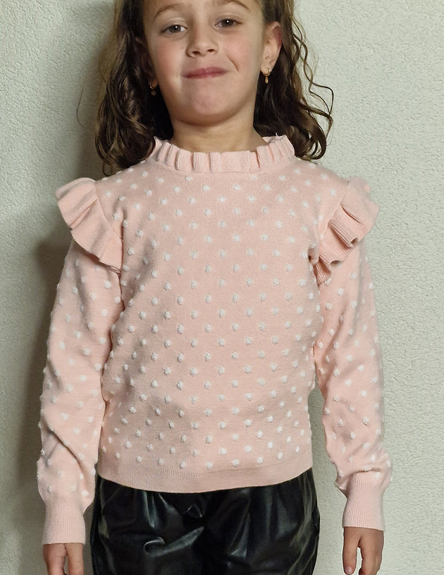 Soft Dots Ruffle sweater - pinkish flamingo